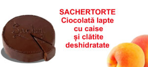 Sachertorte ciocolată lapte cu caise și clătite deshidratate
